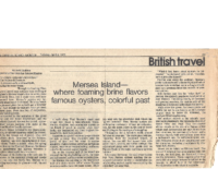 MERSEA ISLAND-WHERE FOAMING BRINE FLAMOURS OYSTERS, COLORFUL PAST. The Christian Science Monitor (Boston). Tuesday, April 8, 1975.